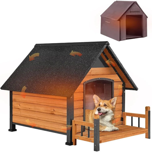 MKDK Outdoor Dog House with Insulated Liner and Iron Frame