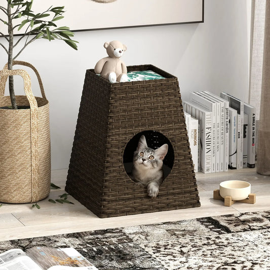 Multipurpose Rattan Cat Litter Box Enclosure Nightstand