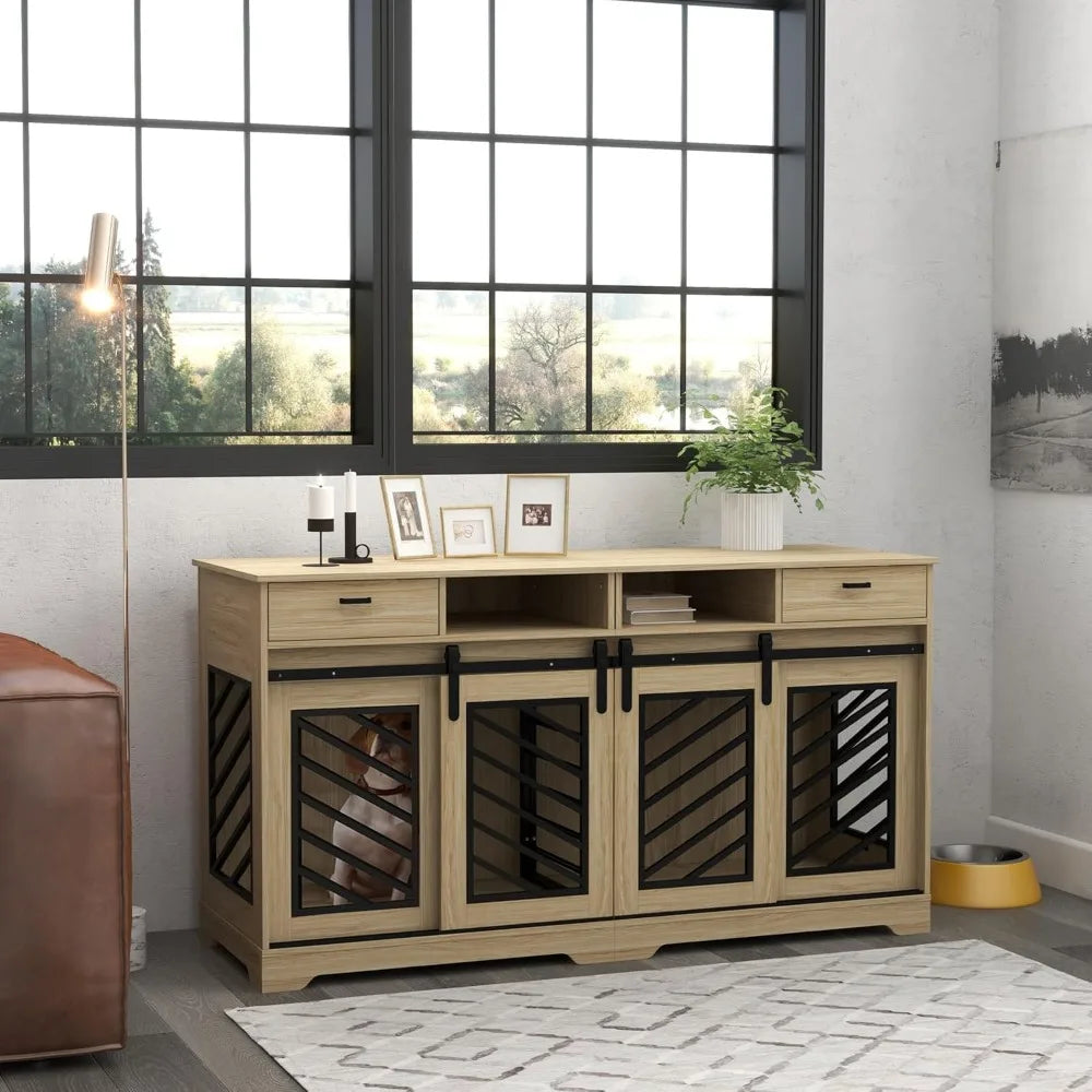 MKDK Double Dog Crate Furniture with Removable Divider