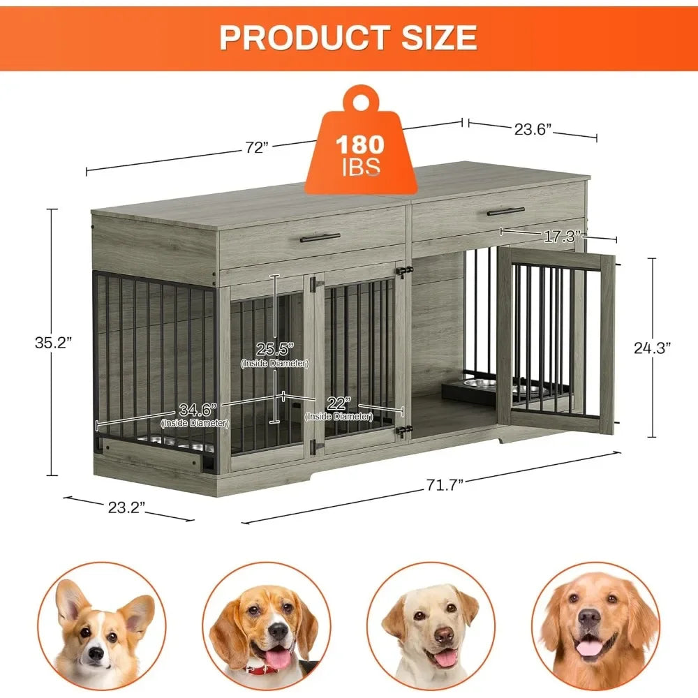 ZUIYU Large Dog Crate Furniture with Storage Drawers