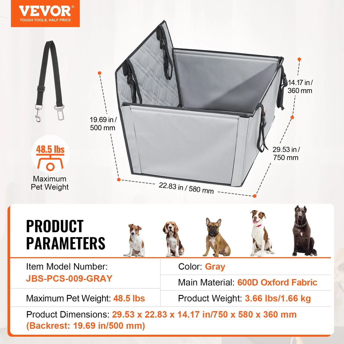 SucceBuy Dog Car Booster Seat Waterproof With Safety Leash
