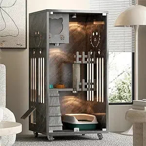 Huatol Wooden Cat Condo Indoor Outdoor Enclosure with Wheels