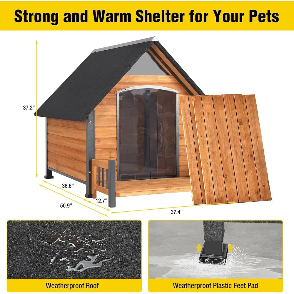 MKDK Outdoor Weatherproof Dog House with Metal Frame