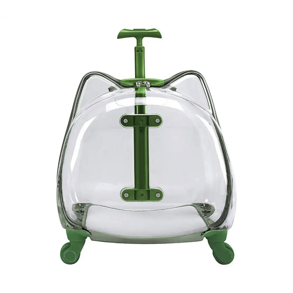 Cat Carrier with Wheels Transparent Pet Trolley Case Telescopic Rod Spacious Breathable Pet Trolley for Hiking Travel