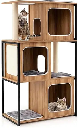 PETSITE 52 Inch Wood Cat Tree Multi-Level Cat Tower