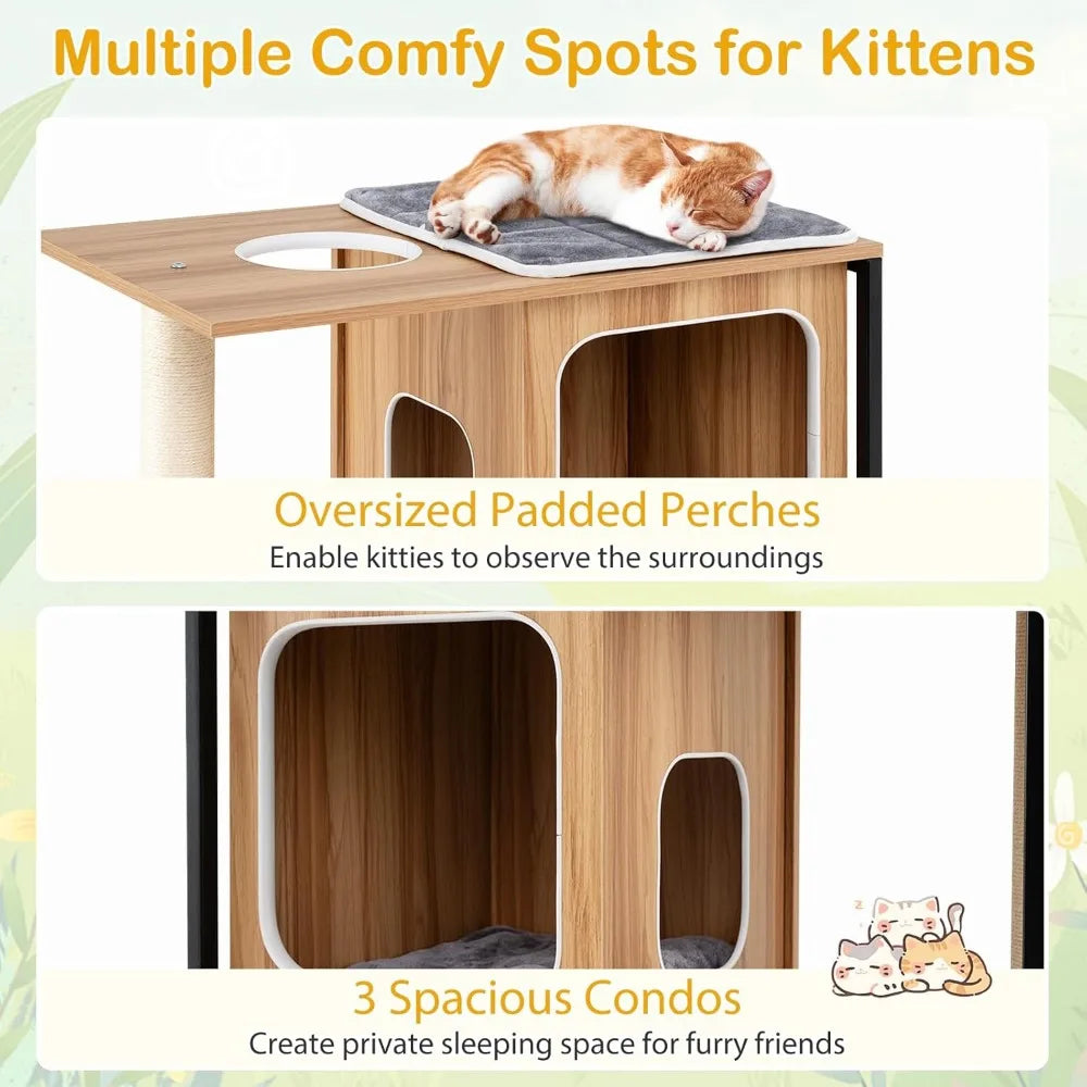 PETSITE 52 Inch Wood Cat Tree Multi-Level Cat Tower