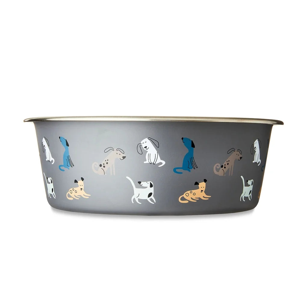 Stainless Steel Dog Bowl Set 64oz Capacity Non-Slip Base Fun Dog Face Design Easy Clean Durable Pet Feeding Dish
