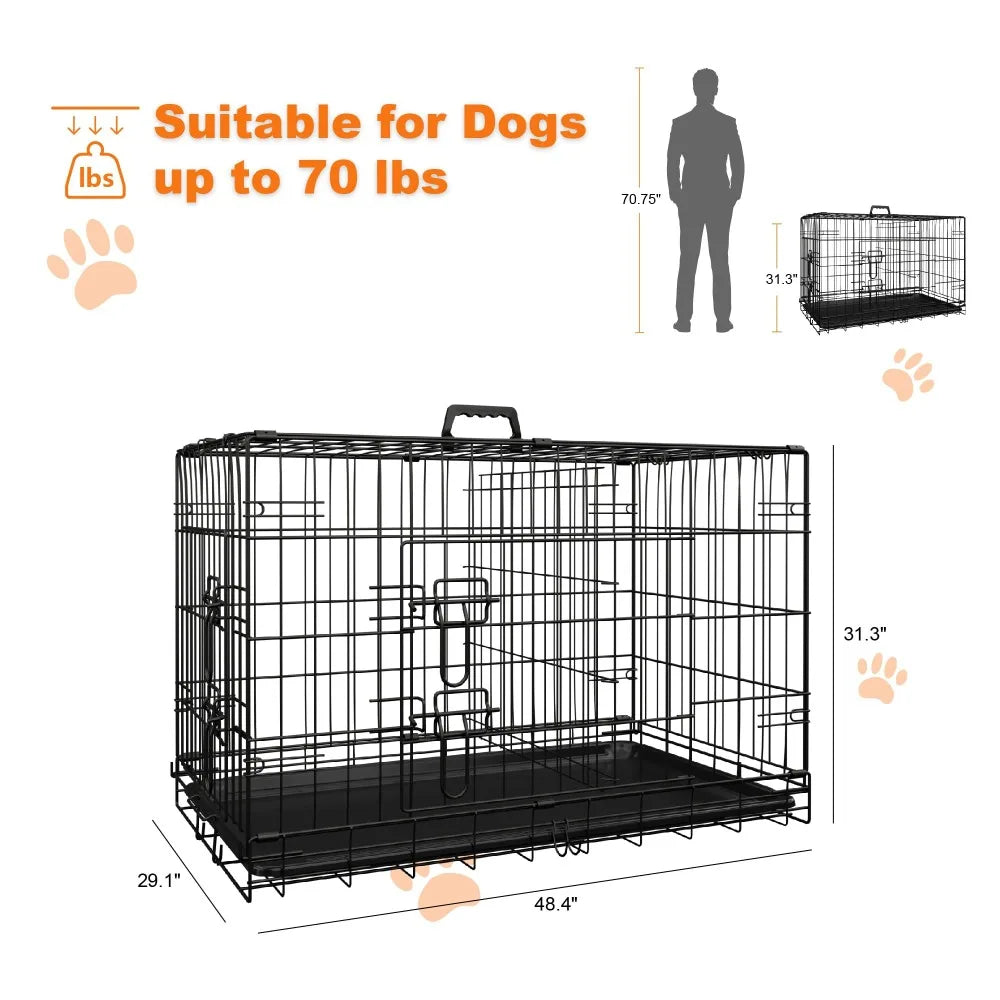 Large Dog Cage with Divider and Leak-Proof Tray