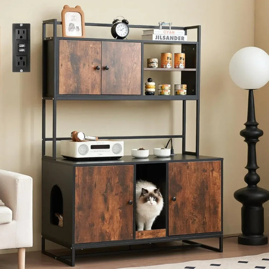 HuanZhuang Cat Litter Box Enclosure with Power Outlet