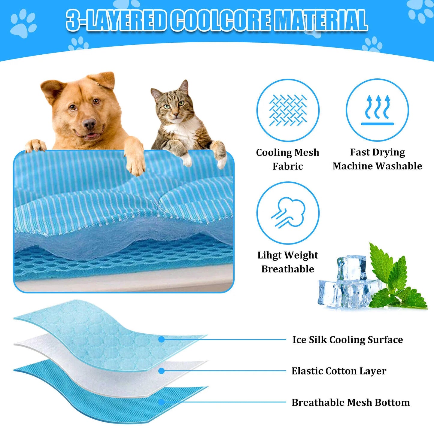 Cooling Mat For Pets Dog Cat Summer Bed Cushioned Pad