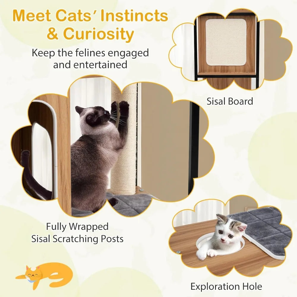 PETSITE 52 Inch Wood Cat Tree Multi-Level Cat Tower