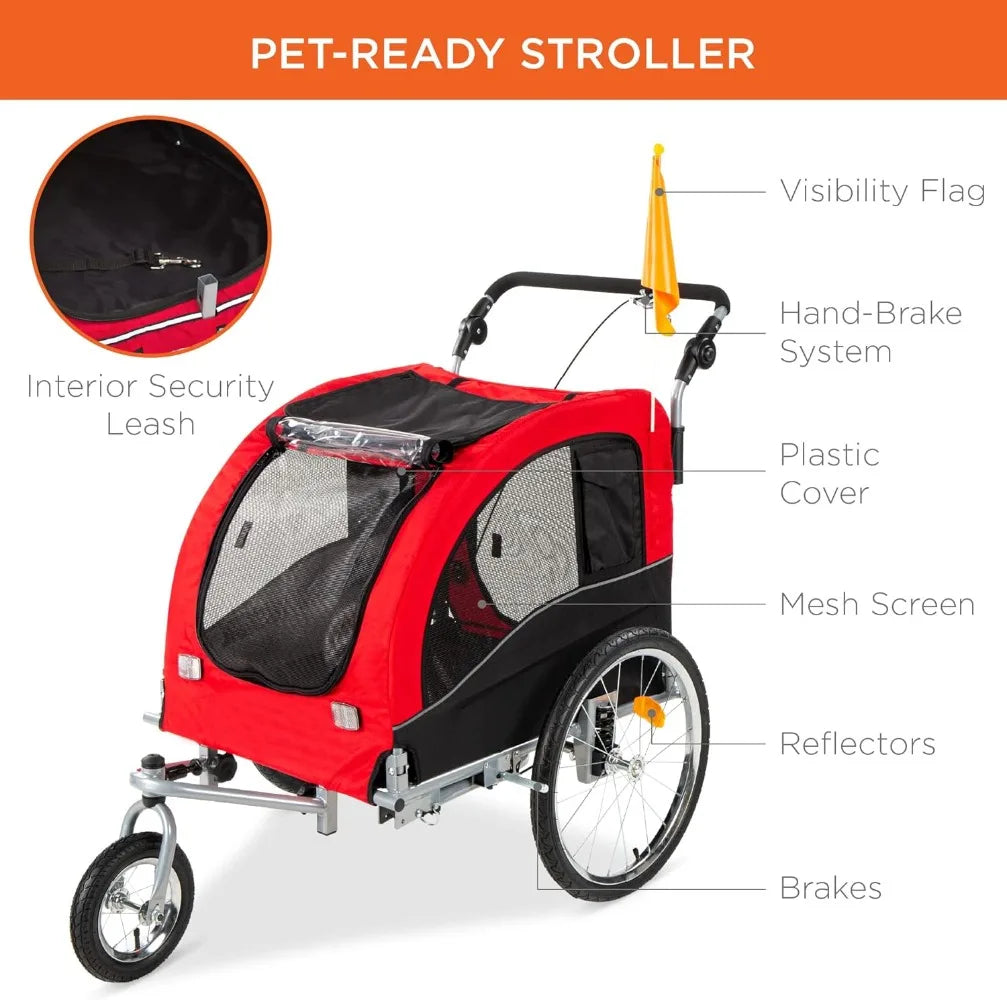 2-in-1 Dog Bike Trailer and Pet Stroller Carrier