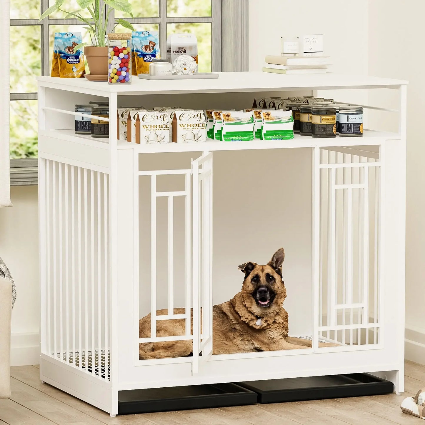 Dog Crate Furniture with Divider and Storage Drawers