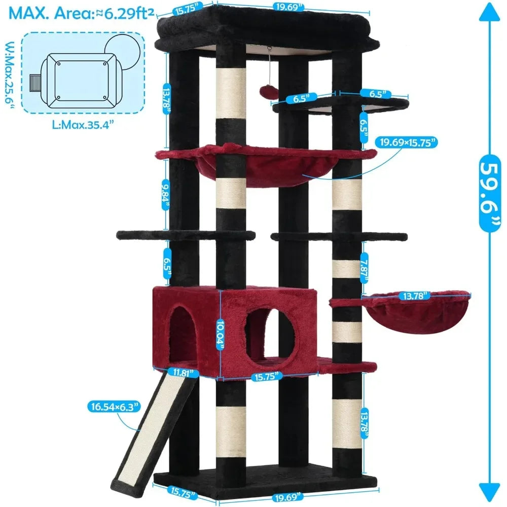 Cat Tree Tower with Multi-Level Hammock and Scratching Posts