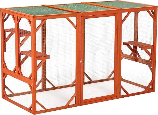 Wooden Cat House Outdoor Cat Cage with Water Proof Planks