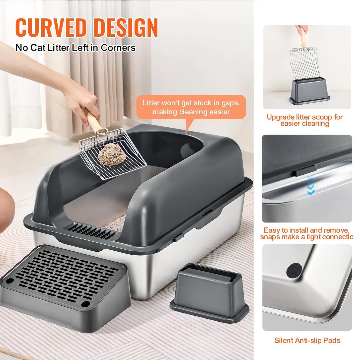 Stainless Steel Cat Litter Box with High Walls