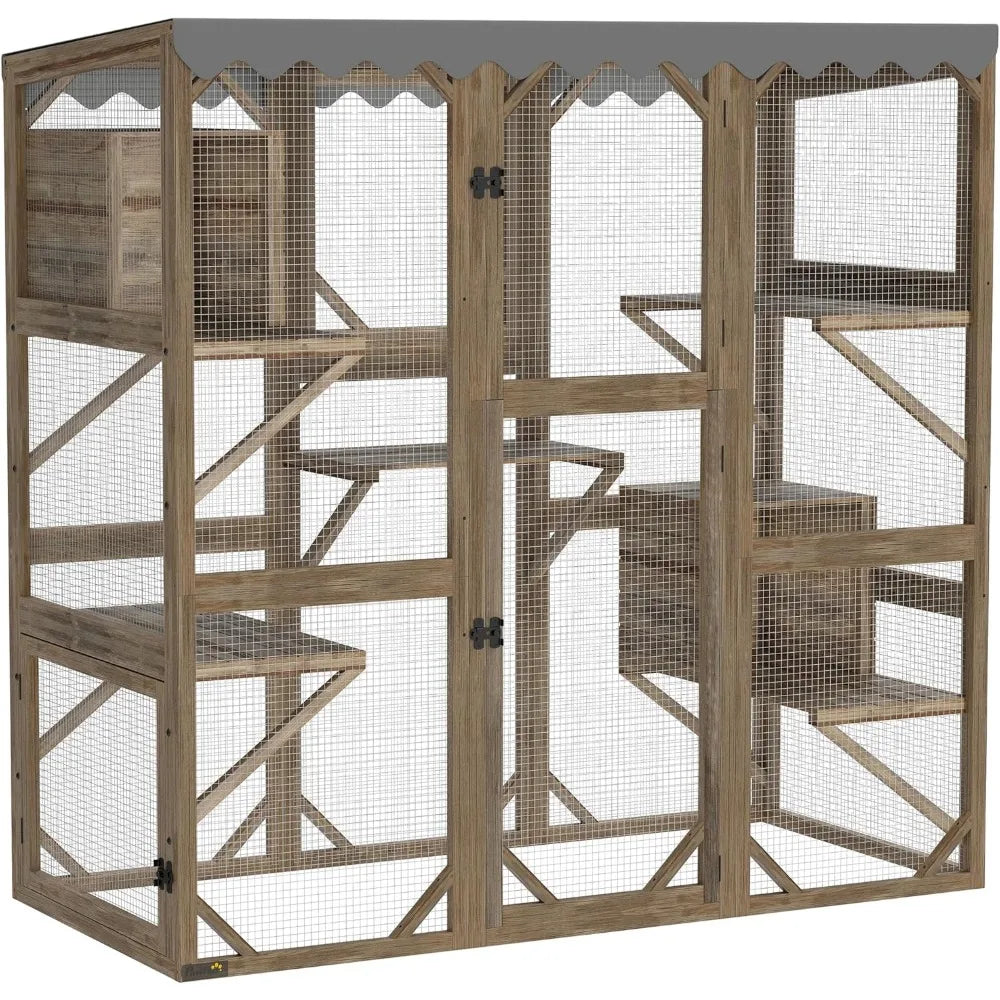 Outdoor Cat Enclosure with Waterproof Roof and Platforms