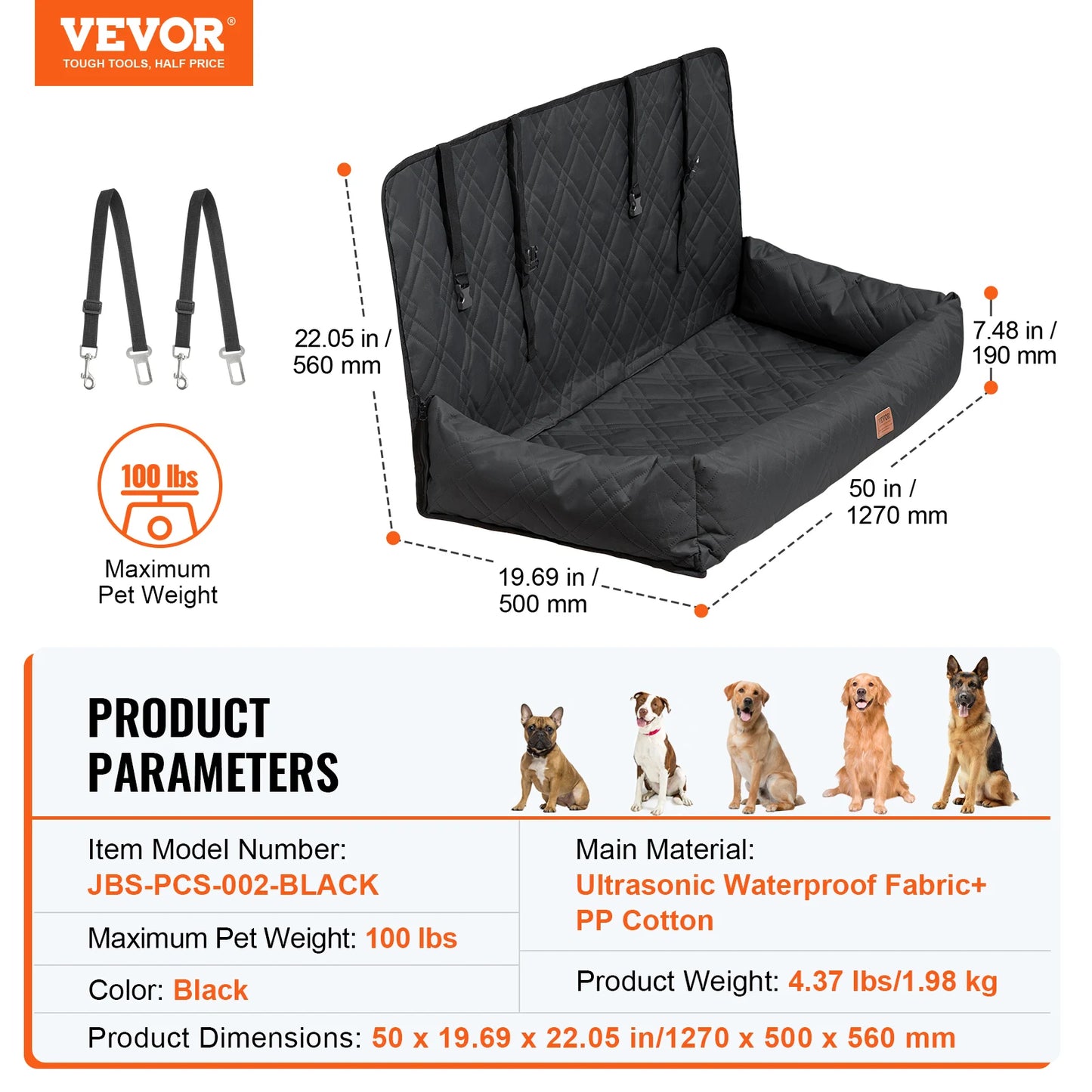SucceBuy Dog Car Booster Seat Waterproof With Safety Leash