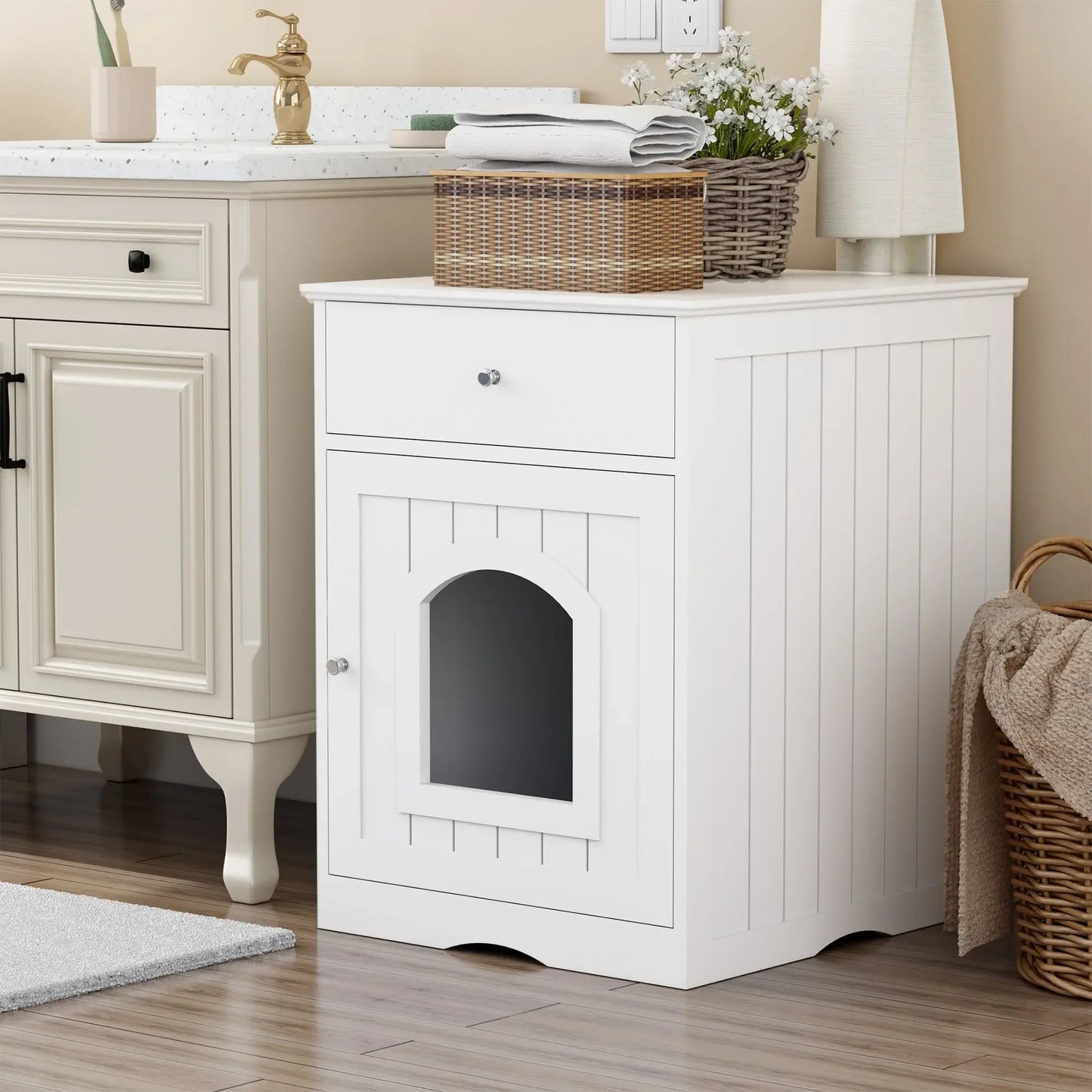Wooden Cat Litter Box Enclosure with Drawer