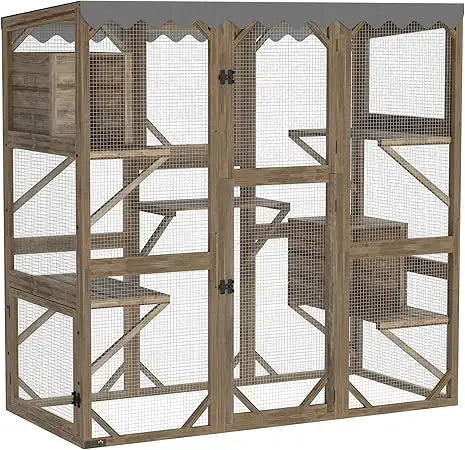 Outdoor Cat Enclosure with Waterproof Roof and Platforms