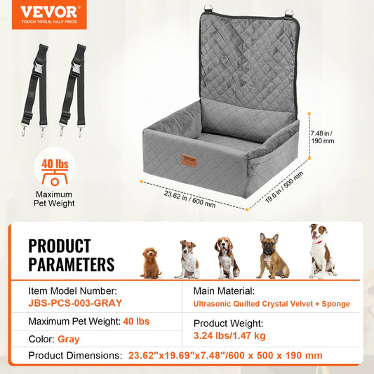 SucceBuy Dog Car Booster Seat Waterproof With Safety Leash