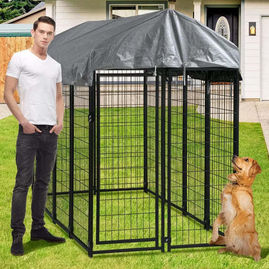MKDK Large Outdoor Dog Kennel with Roof and Cover
